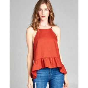 LINEN HIGH NECK TANK | TERRACOTTA